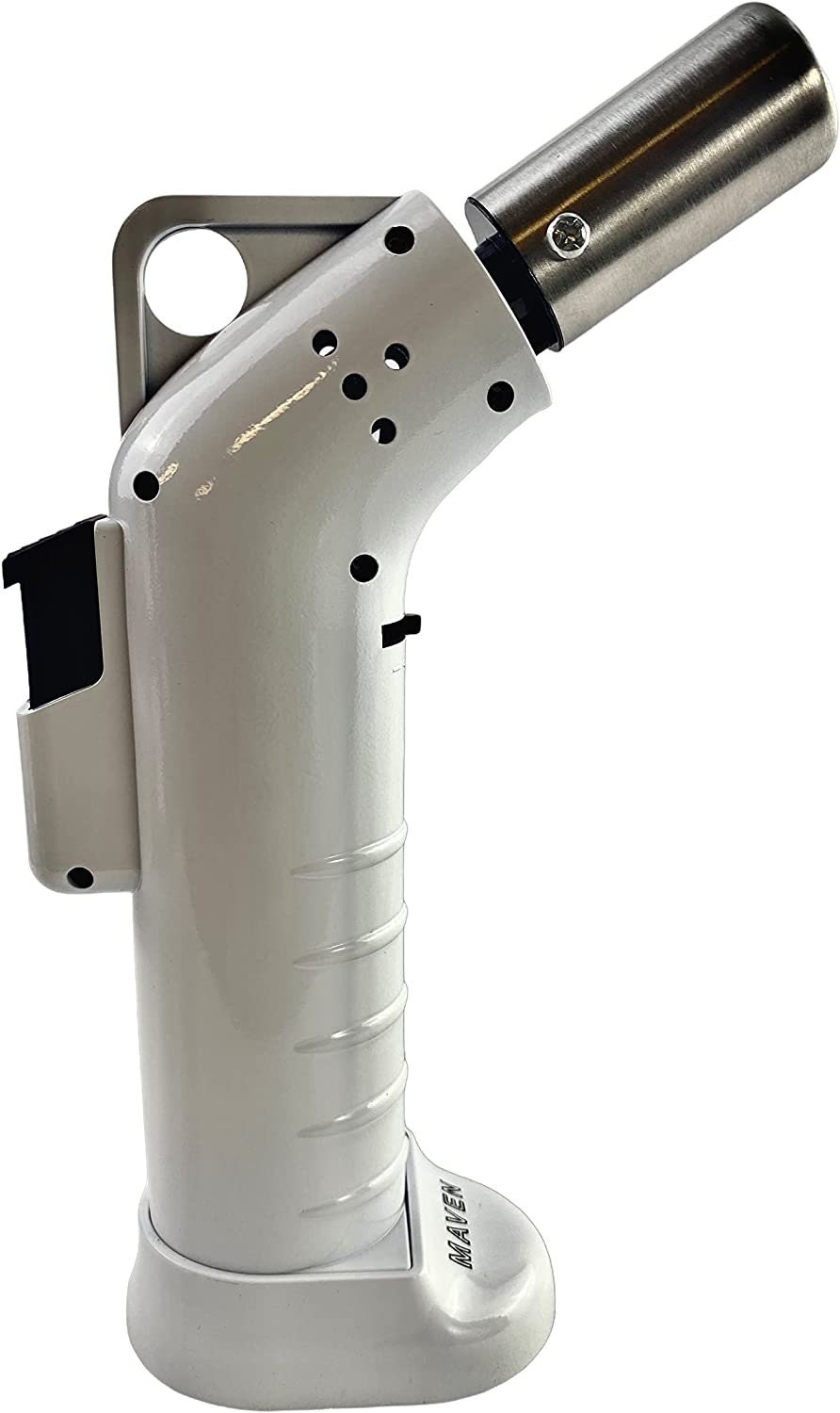 Space King powerful single jet angled flame torch lighter - Smooth Finish - Premium Quality - Adjustable Flame & Lock Function (White)