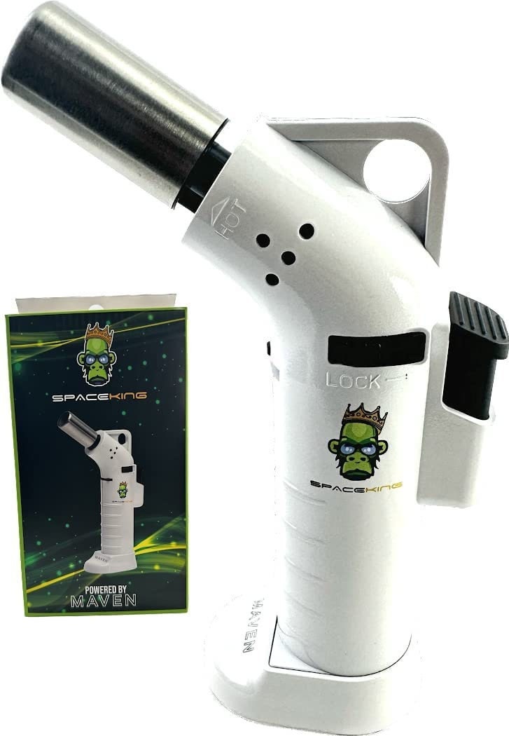 Space King powerful single jet angled flame torch lighter - Smooth Finish - Premium Quality - Adjustable Flame & Lock Function (White)